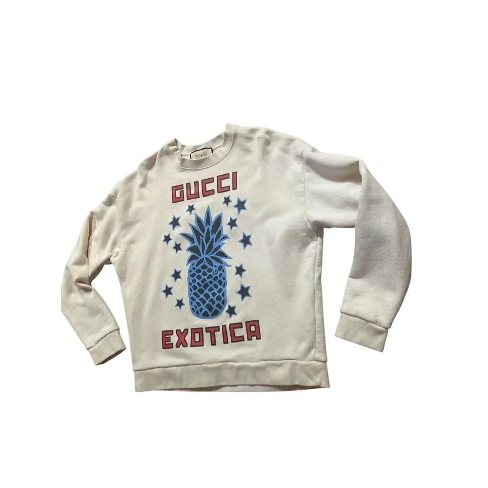 Gucci Exotica 100% Cotton Crewneck Sweatshirt Pineapple Off White Men’s S